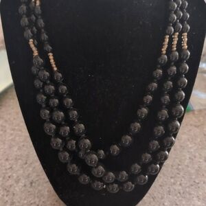 Elegant 3-Row Black Bead Necklace​ sophisticated